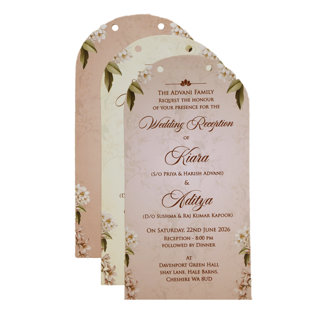 Pastel Cream Floral Layered Wedding Card - KFR15050