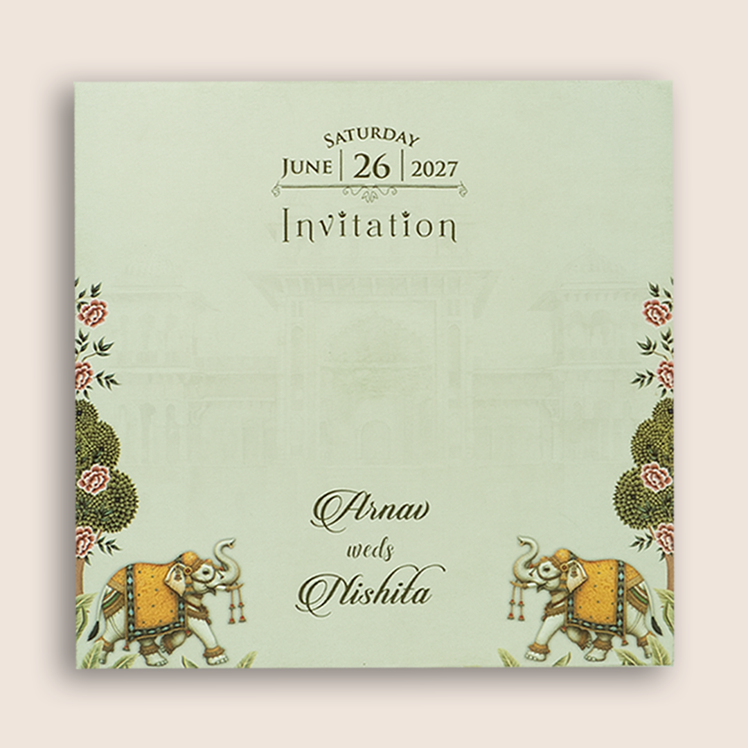 Beige Elephant Door Style Marriage Card - KVN08100