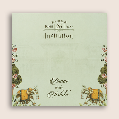Beige Elephant Door Style Marriage Card - KVN08100