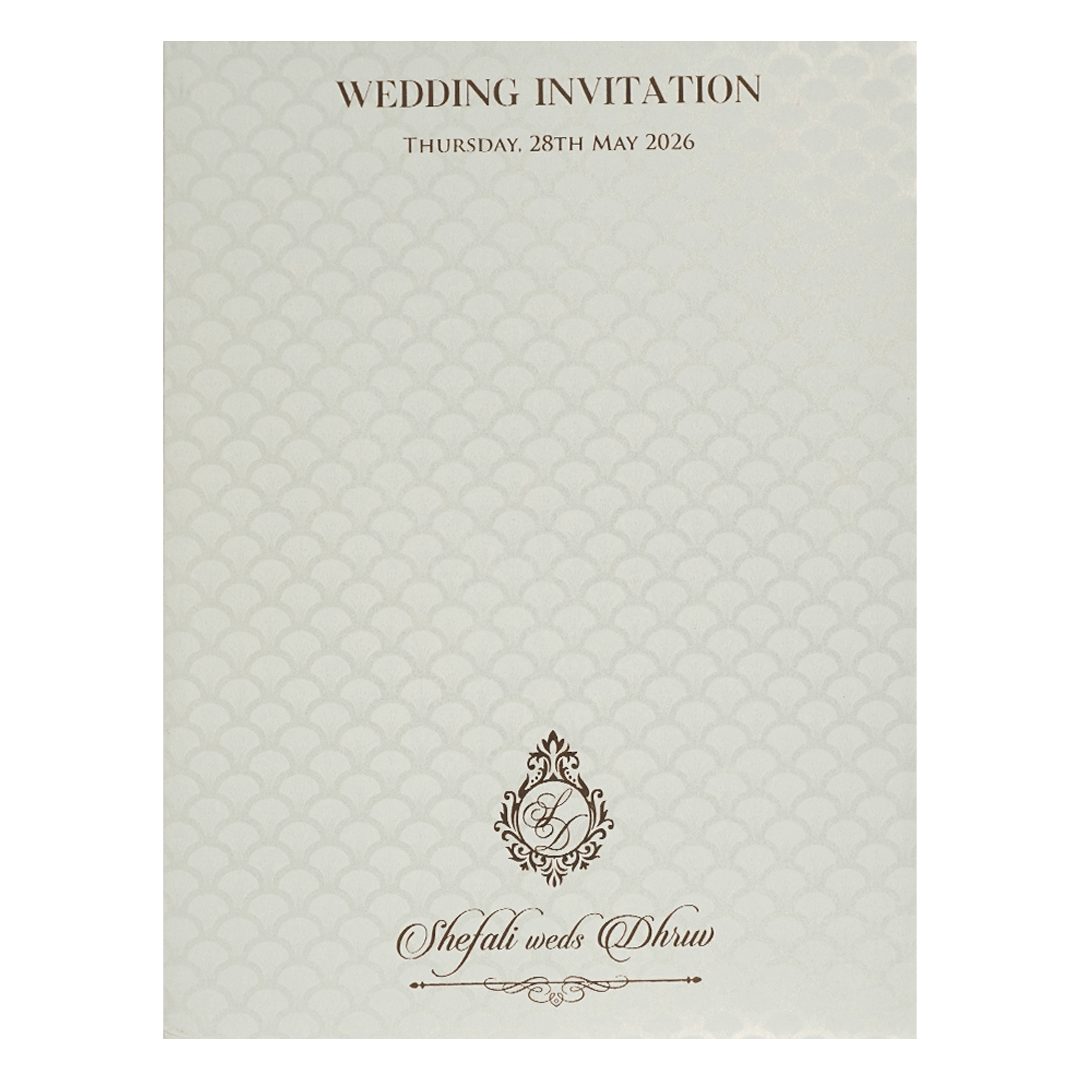 White Ganesha Embossed Padded Wedding Card-KRE28160