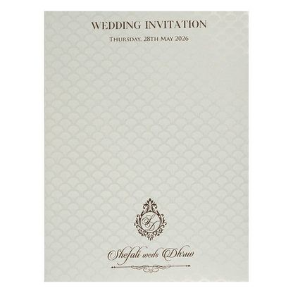White Ganesha Embossed Padded Wedding Card-KRE28160