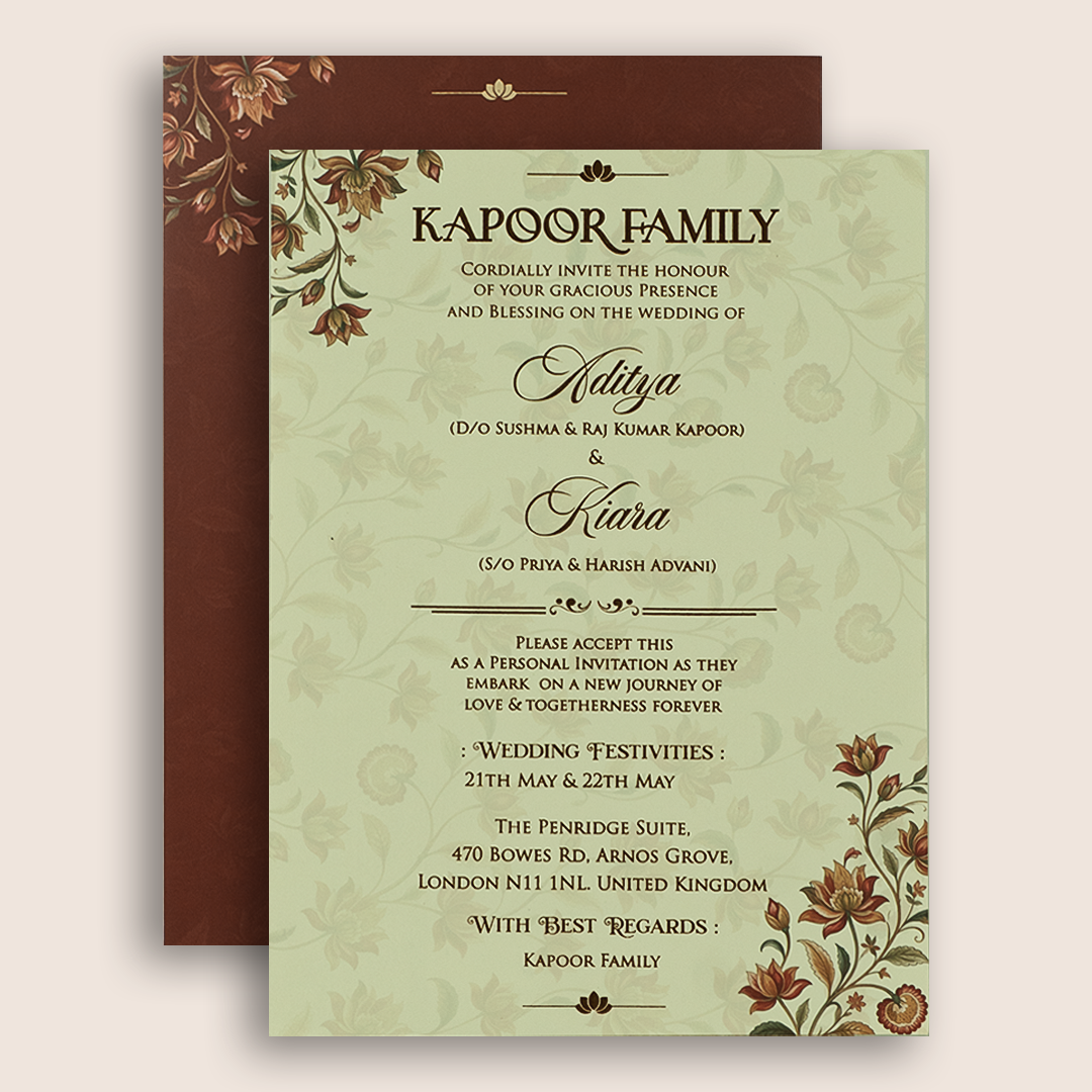 Maroon Embossed Floral Door Style Padded Wedding Card - KFR17520