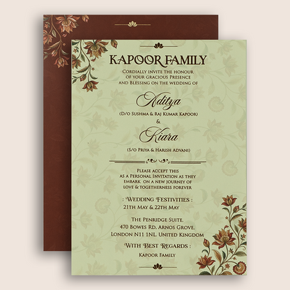 Maroon Embossed Floral Door Style Padded Wedding Card - KFR17520