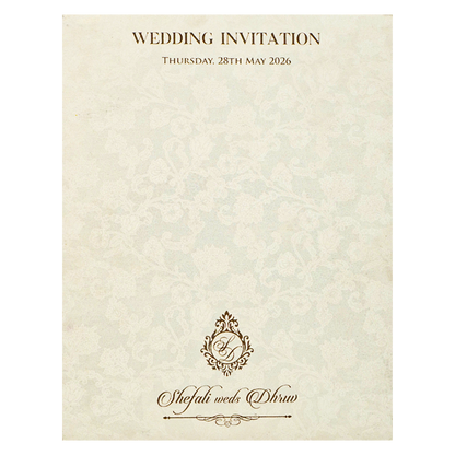 White Gold Foil Floral Padded Wedding card-KRE28240