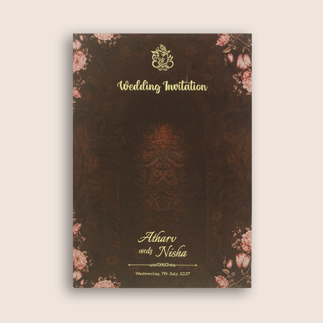 Brown Embossed Rose Floral Wedding Invitation - KVN07780