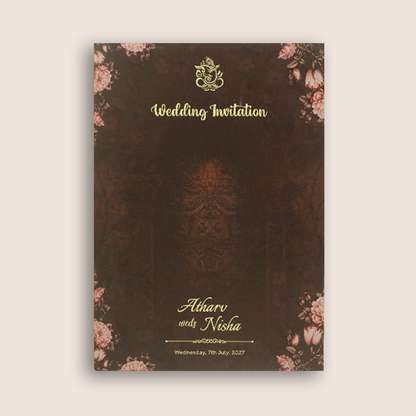 Brown Embossed Rose Floral Wedding Invitation - KVN07780