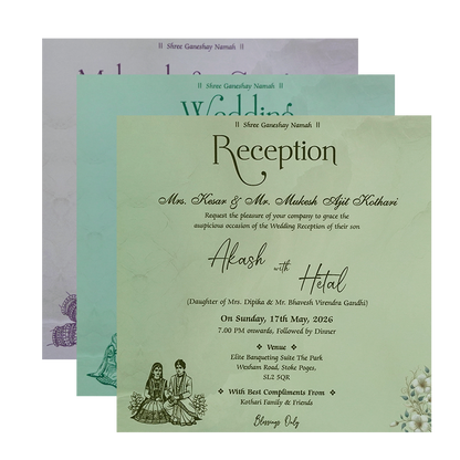 Blue Floral Padded Wedding Card - KSH72840