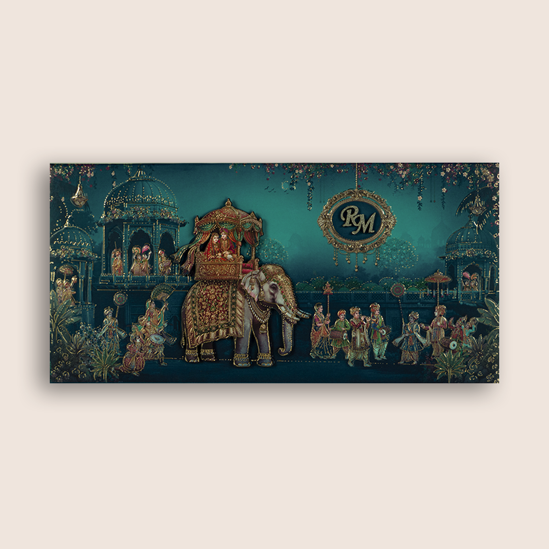 Teal Green Royal Baraat Luxury Invitation Box - KSI33240