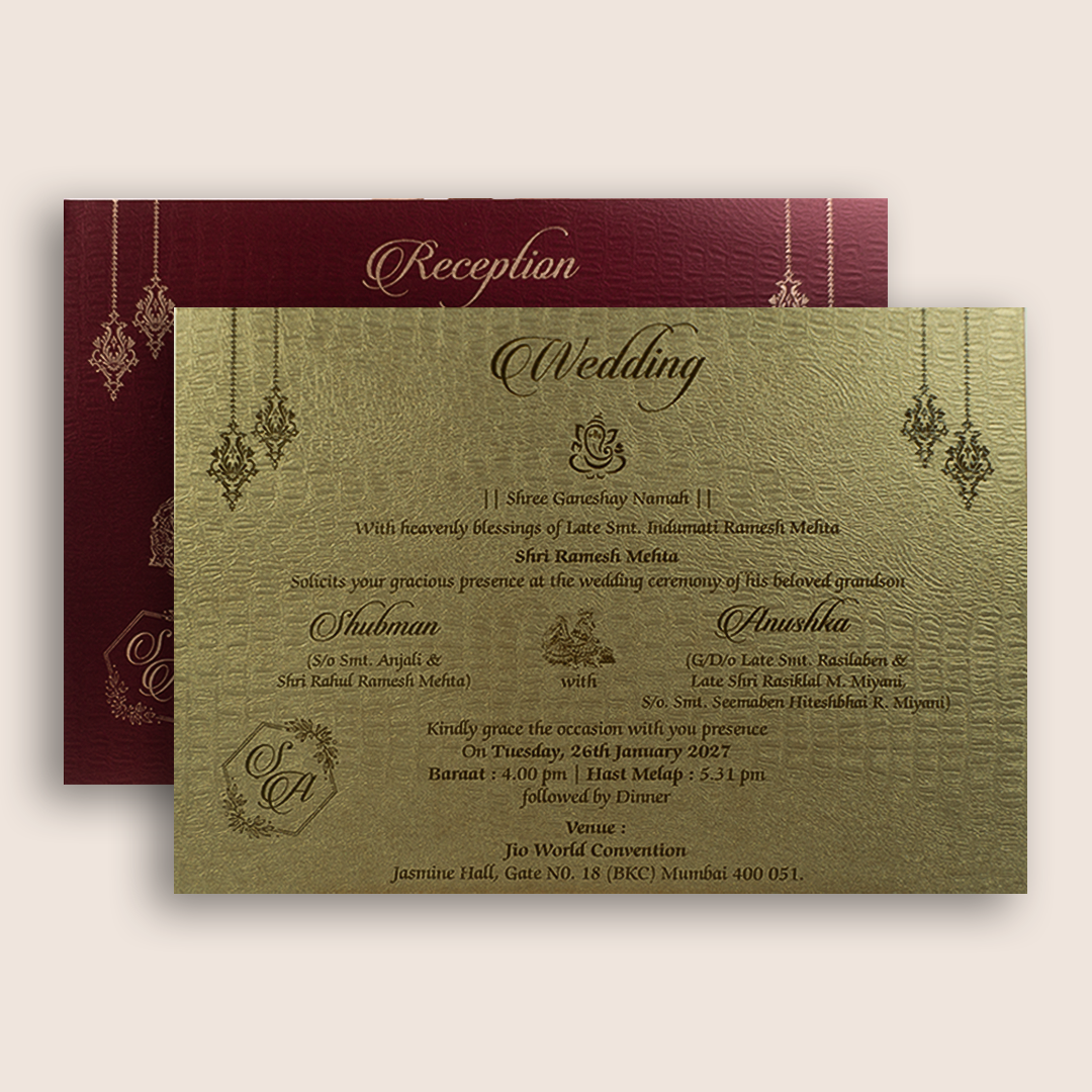Maroon Floral Door Style Padded Wedding Invitation - KRB10500