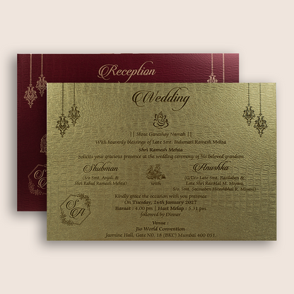 Maroon Floral Door Style Padded Wedding Invitation - KRB10500