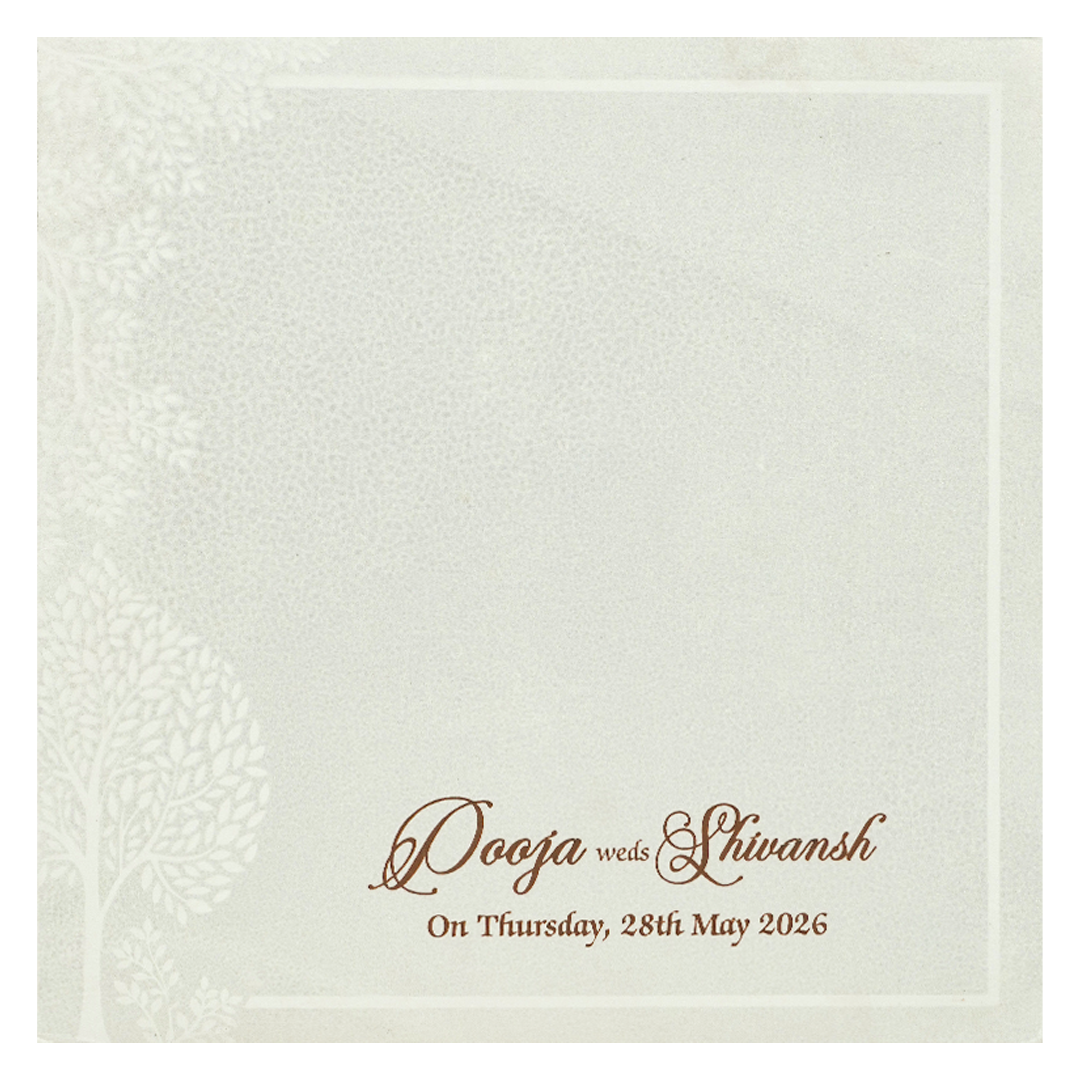 White Ganesha Palace Padded Wedding Card-KRE27550