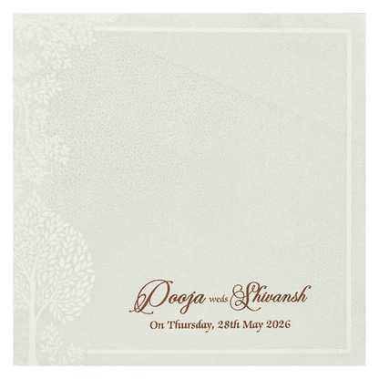 White Ganesha Palace Padded Wedding Card-KRE27550