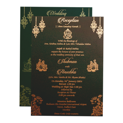 Royal Green Floral Frame Wedding Card-KRB09672