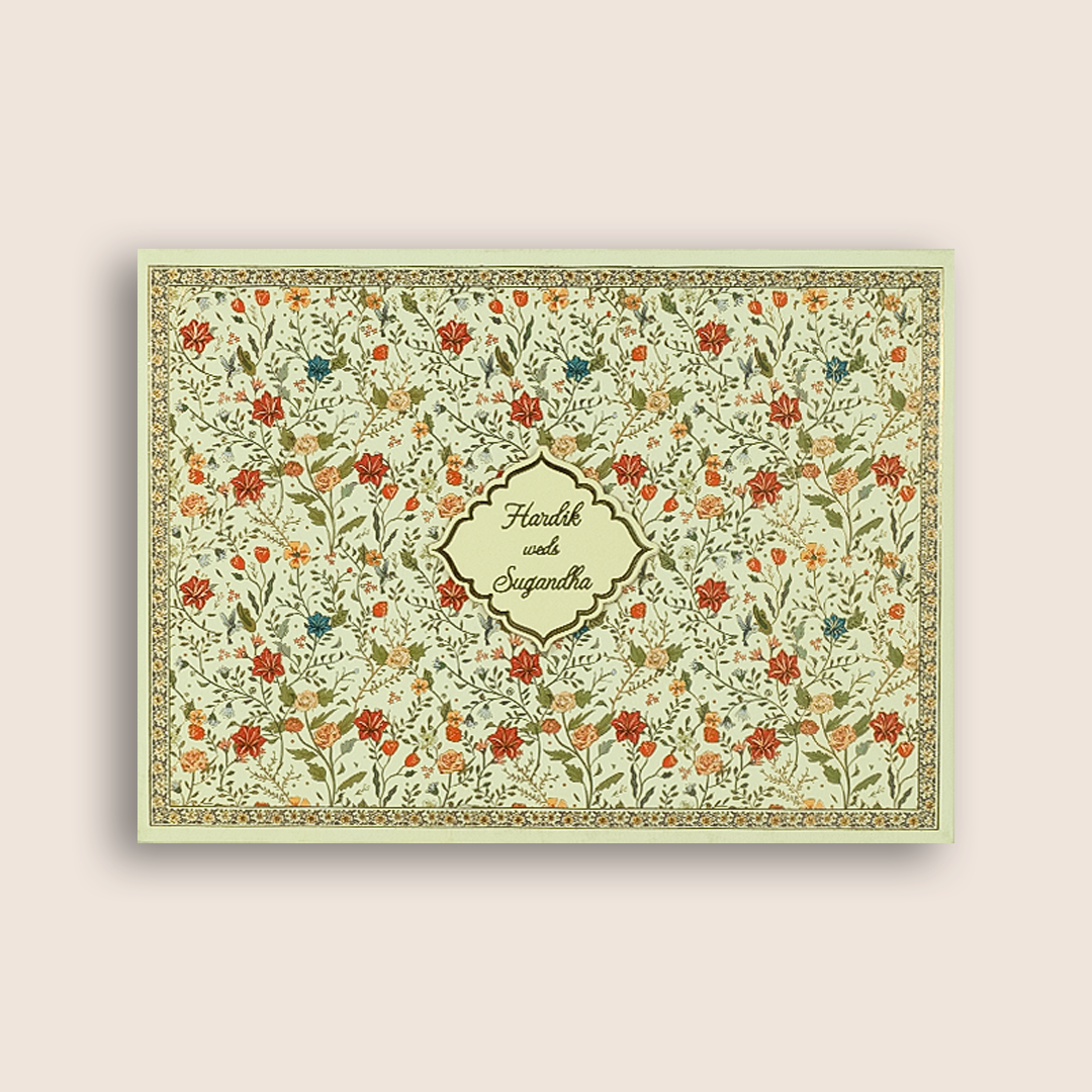 White Floral Colourfull Padded Wedding Card - KAA05470