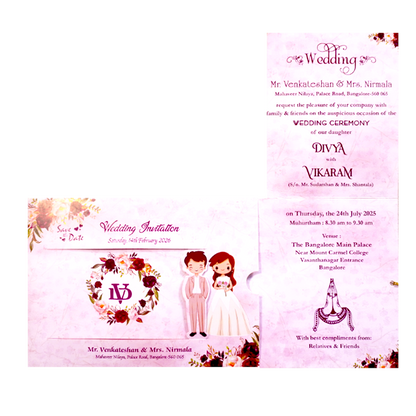 Pink Floral Slide Invitation Card-King of Cards