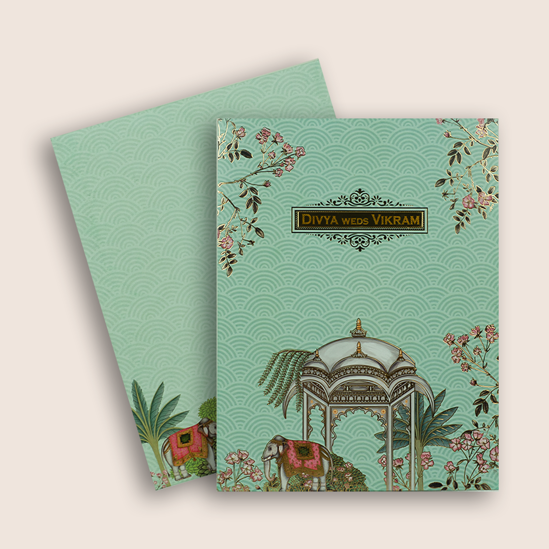 Green Floral Palace Invitation Card - KNKC4077