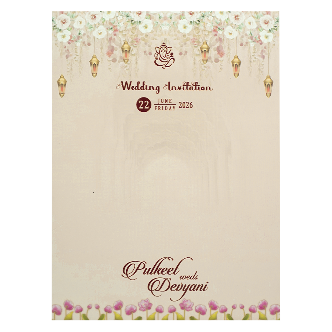 Cream Elephant Procession Padded Wedding Card-KJTS1730