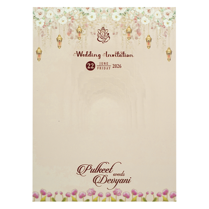 Cream Elephant Procession Padded Wedding Card-KJTS1730