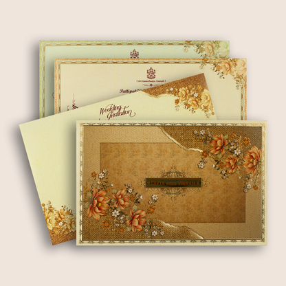 Beige Floral Padded Wedding Invitation Card - KNAK4704