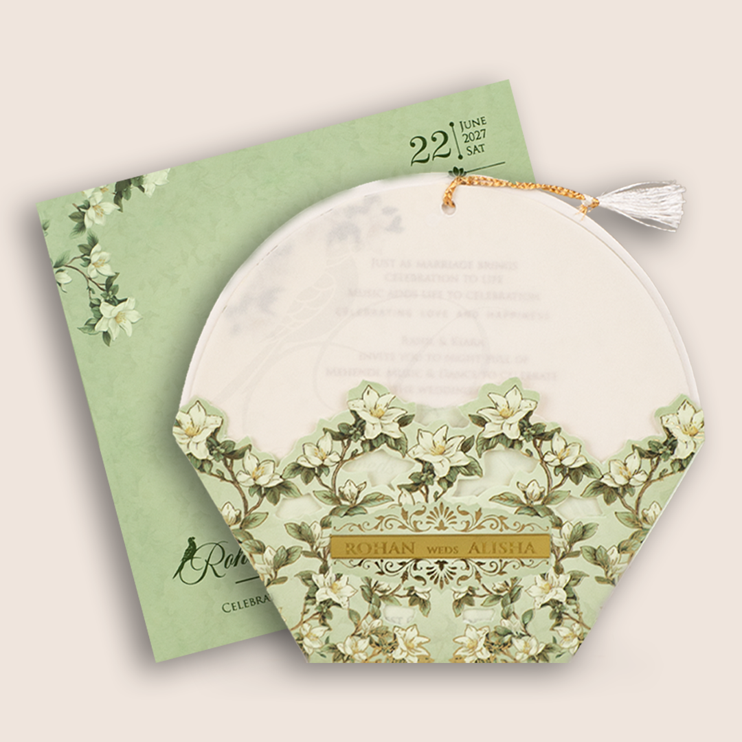 Pastel Green Laser Cut Floral Wedding Invitation - KFR17180