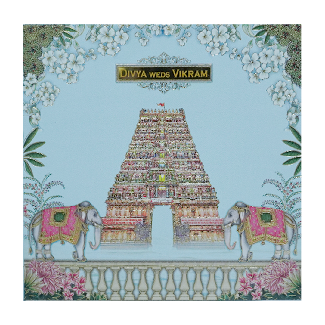 Blue Temple Elephant Wedding Card-KNKD8112