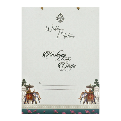 White Royal Elephant Padded Wedding Card-KSH72260