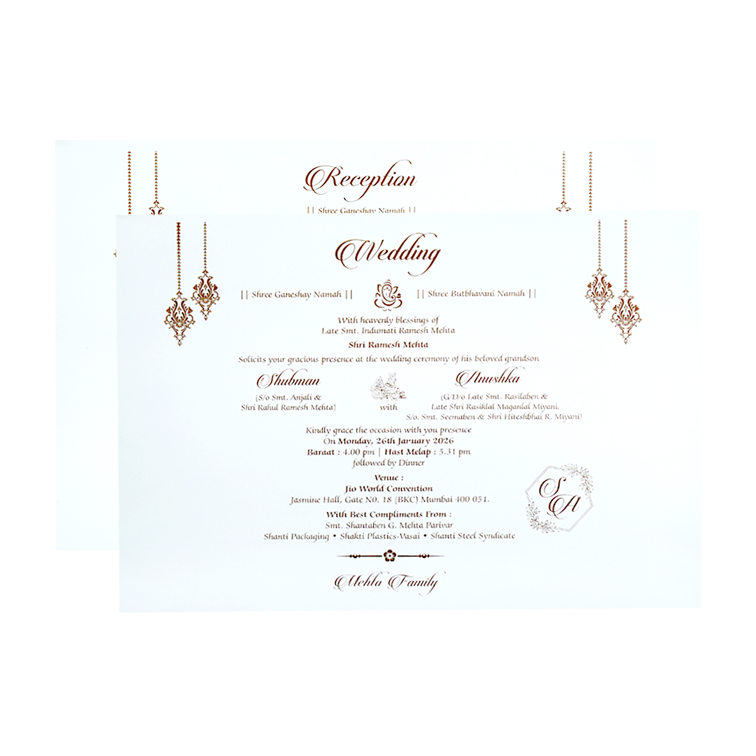 White Padded Embossed Floral Cutout Wedding Invitation Card-KRB09800