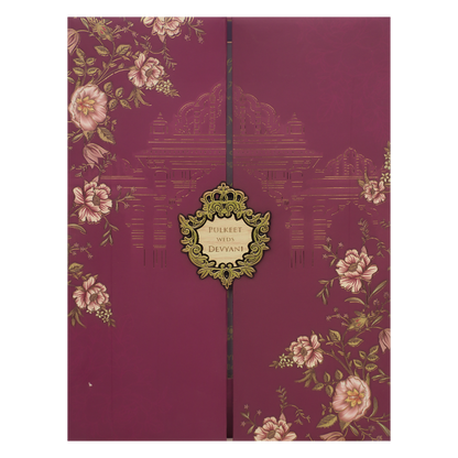 Pink Floral Palace Padded Wedding Card-KJTS1734