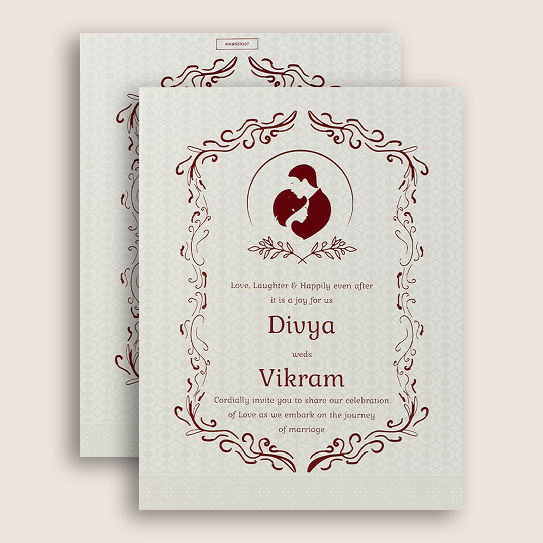 White Gold Floral Padded Wedding Card-KNMS9307