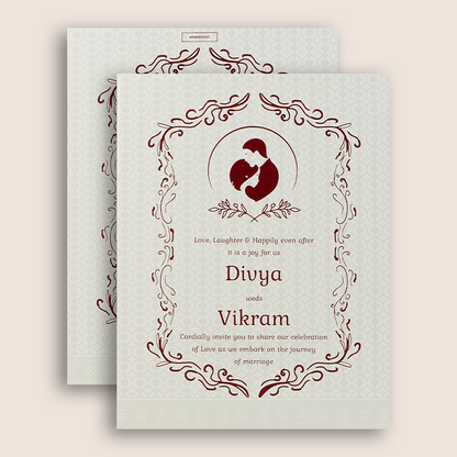 White Gold Floral Padded Wedding Card-KNMS9307