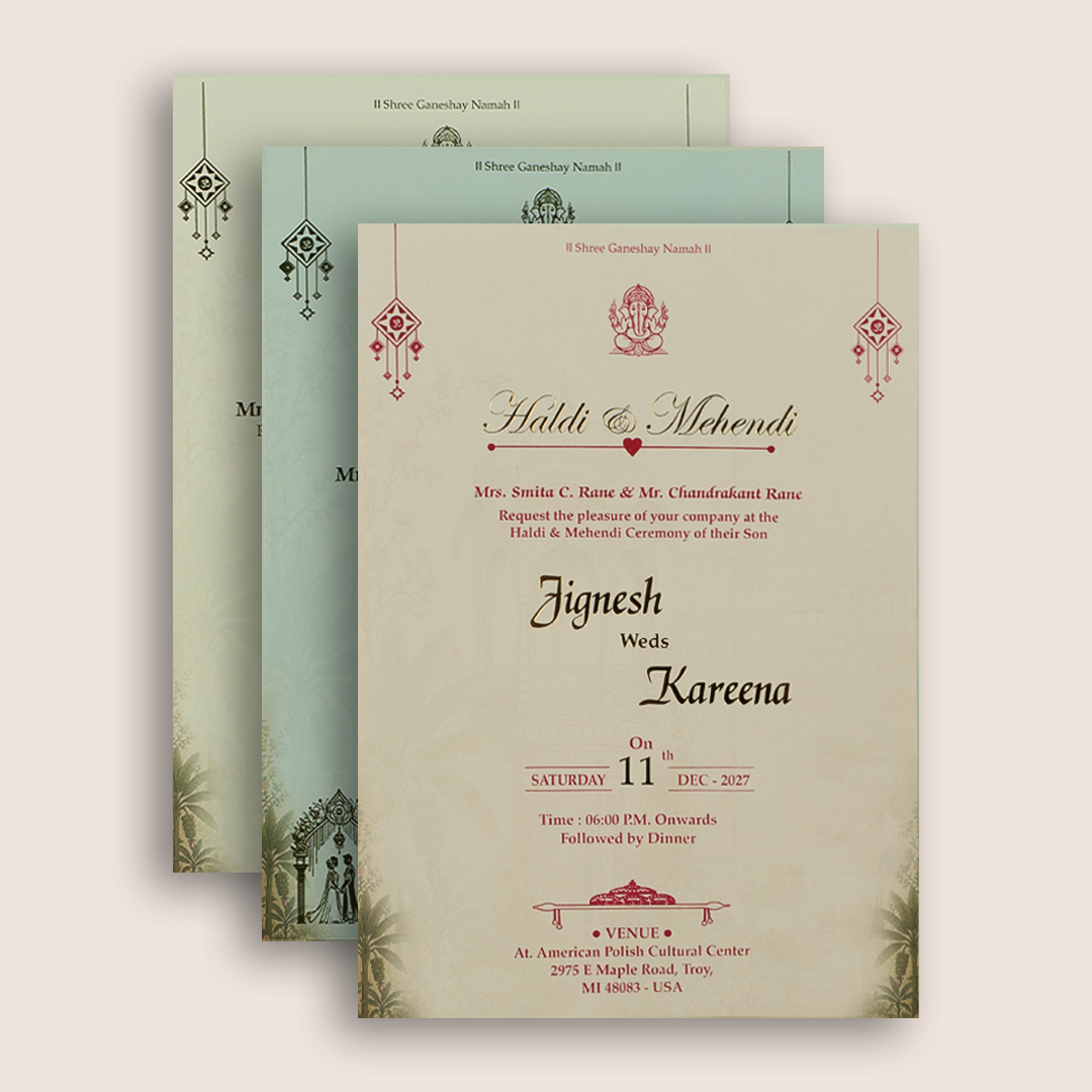 Beige Bride Groom Door Style Padded Wedding Card - KSH18830