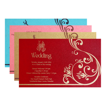 Pink Gold Foil Embossed Floral Wedding Invitation Card-KPR06430