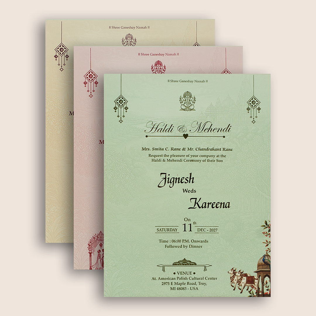 Teal Blue Radha Krishna Padded Wedding Invitation - KSH18360