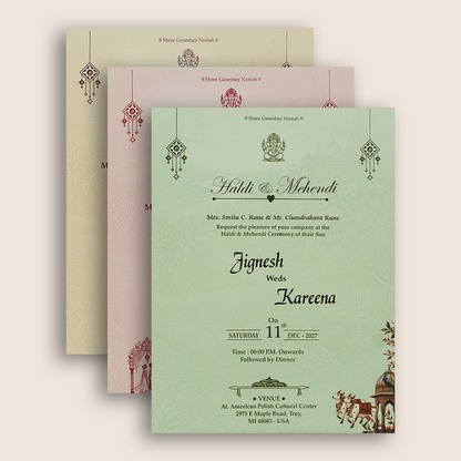 Teal Blue Radha Krishna Padded Wedding Invitation - KSH18360