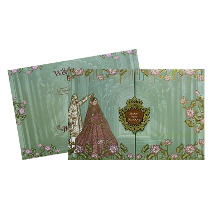 Royal Couple Lotus Arch Padded Wedding Card - KVN07370