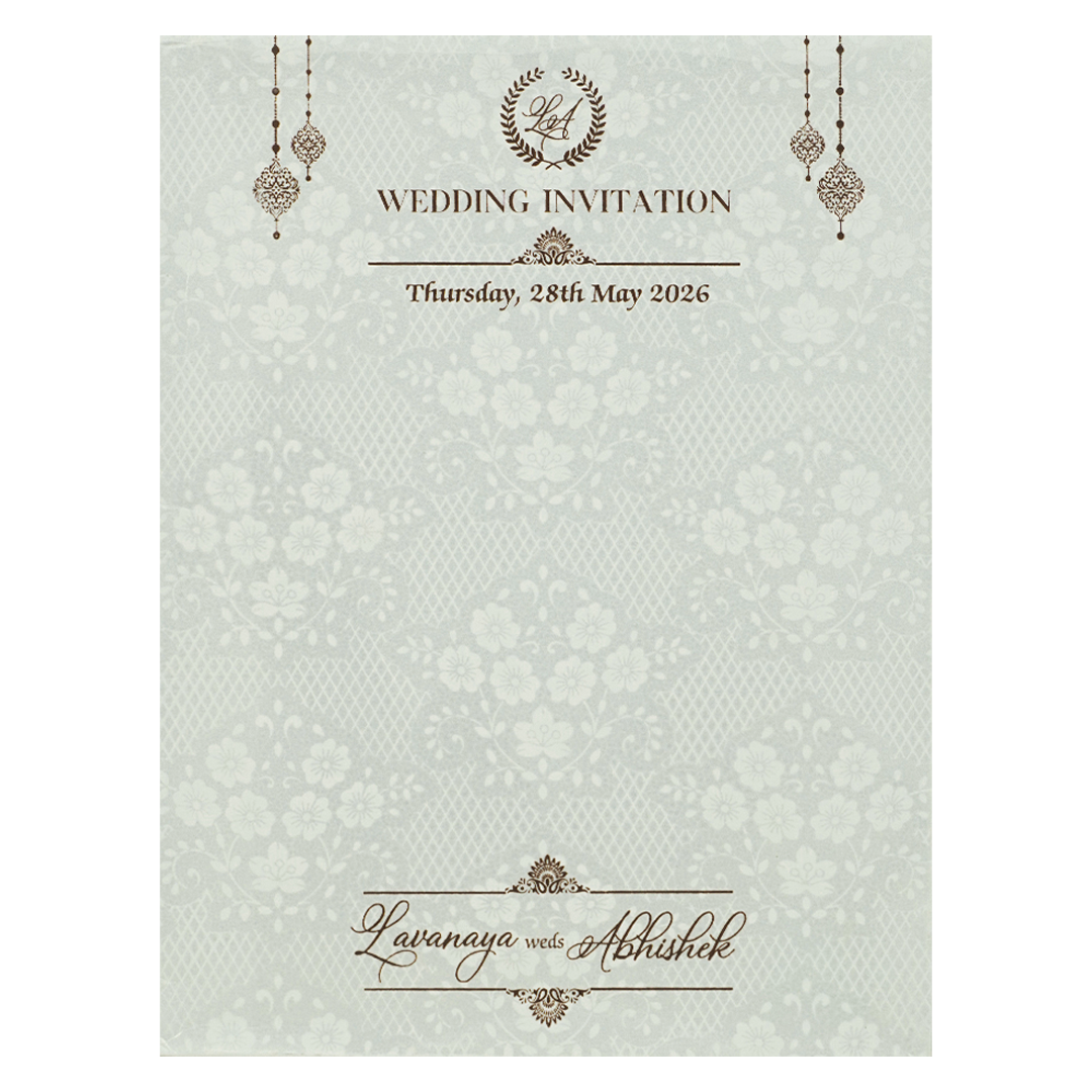 White Embossed Monogram Floral Wedding Card-KRE26870