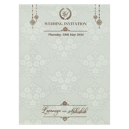 White Embossed Monogram Floral Wedding Card-KRE26870