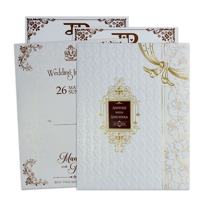 White Embossed Floral Padded Wedding Card-KSH73570