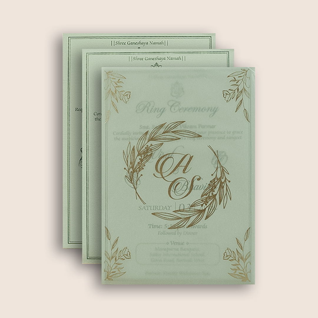Pastel Green Floral Laser Cut Wedding Invitation - KMARA531