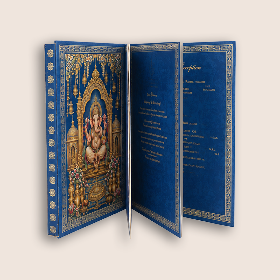 Royal Blue Premium 3D Palace  Booklet Style Wedding Invitation - KNLW202576