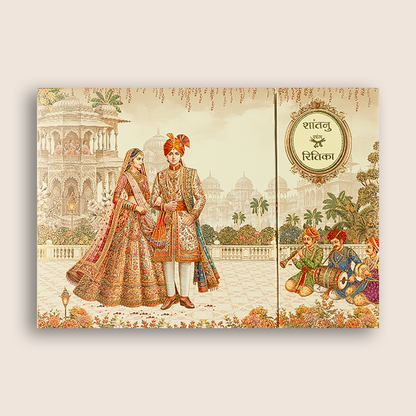 White Bride Groom Padded Door Style Wedding Card - KAA06020