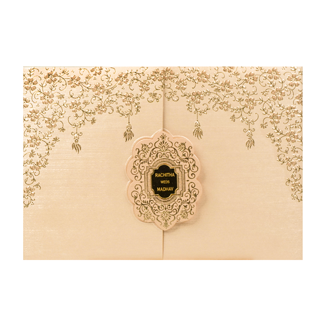 Cream Pink Gold Floral Oval Wedding Card-KSI64680