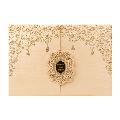 Cream Pink Gold Floral Oval Wedding Card-KSI64680