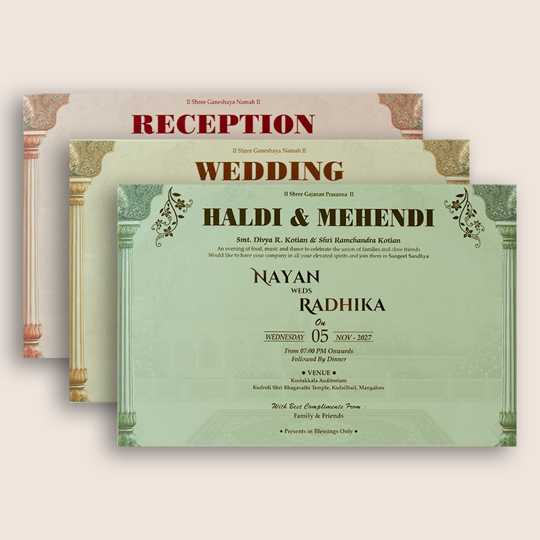 Sandal Floral Bride Groom Padded Wedding Invitation - KSH18090