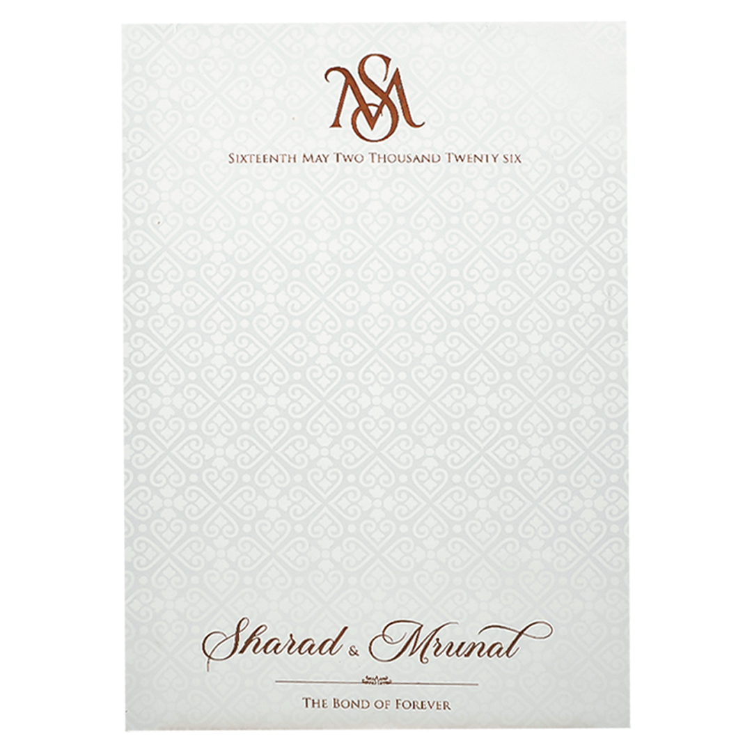 White Embossed Floral Wedding card-KRE28670