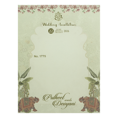 Beige Elephant Door Style Wedding Invitation Card - KJTS1775