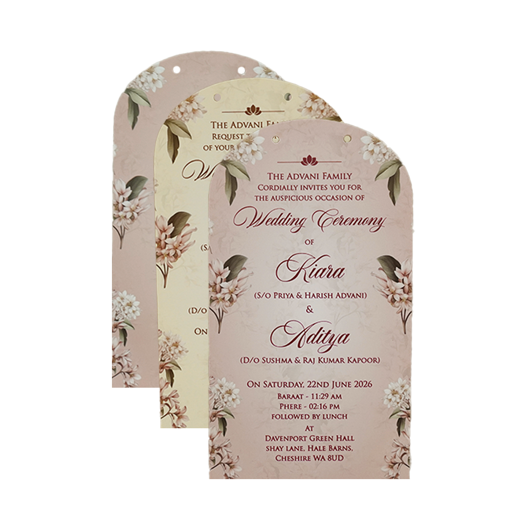 Pastel Pink Floral Cutout Wedding Card - KFR16250
