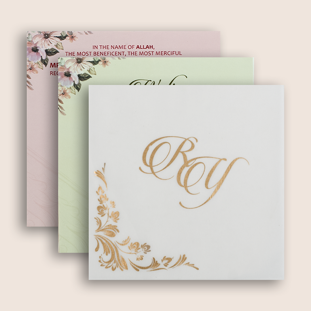 Pale Green Floral MDF Laser Cut Wedding Invitation - KVN07040