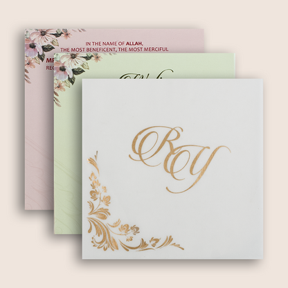 Pale Green Floral MDF Laser Cut Wedding Invitation - KVN07040