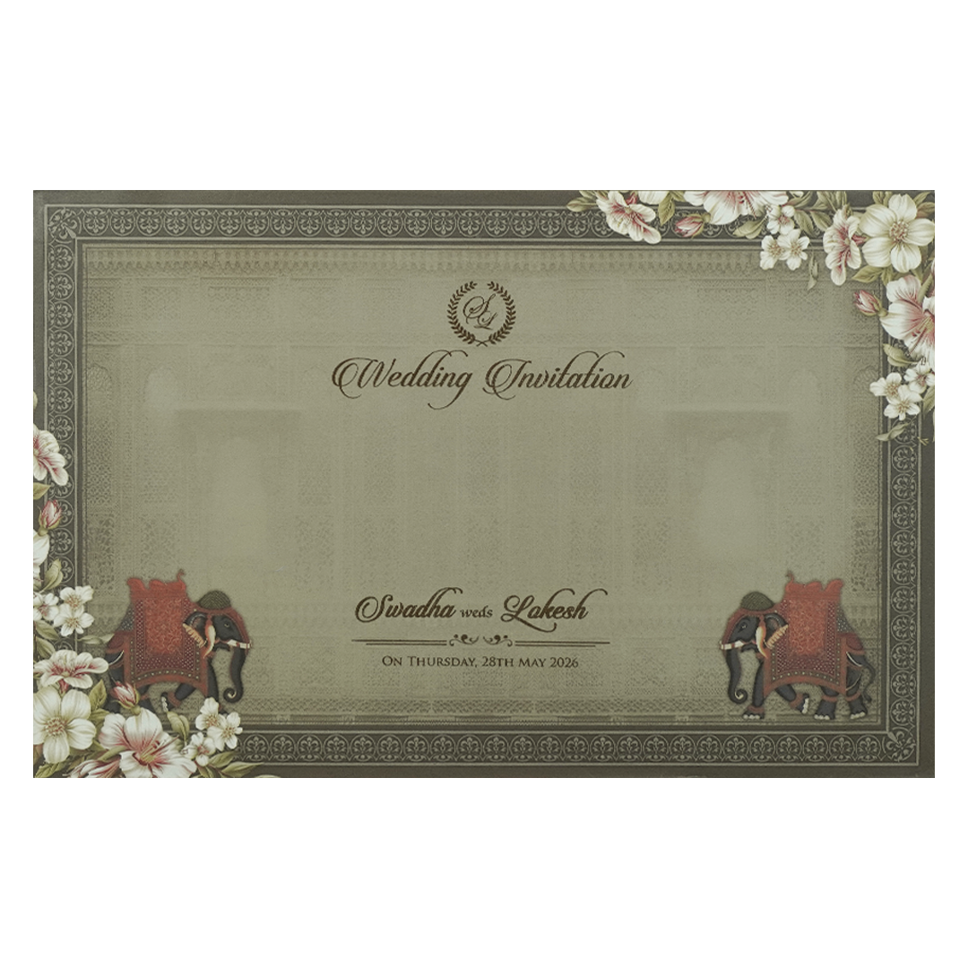 Grey Palace Arch Floral Padded Wedding Card-KRE27810